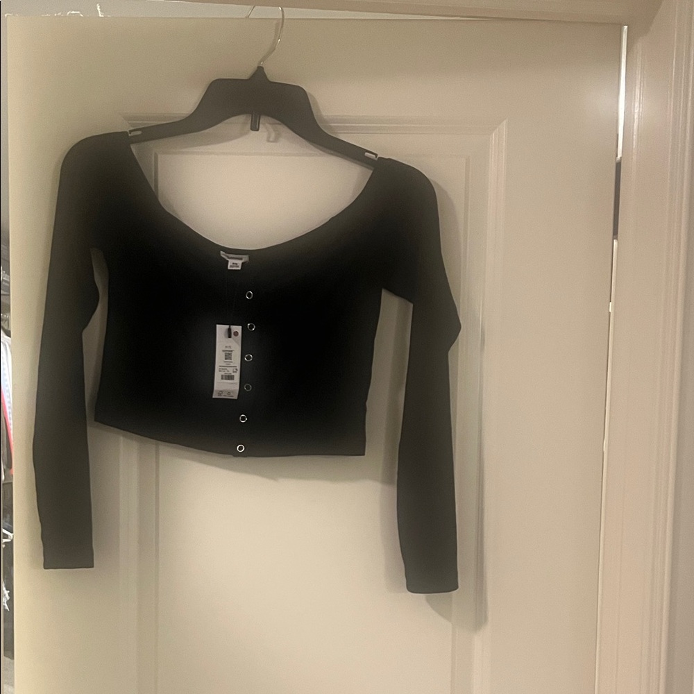 Garage Black Snap-Up Long Sleeve Crop Top